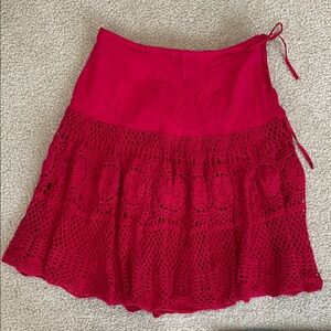 Flowy Red Crochet Women's Skirt